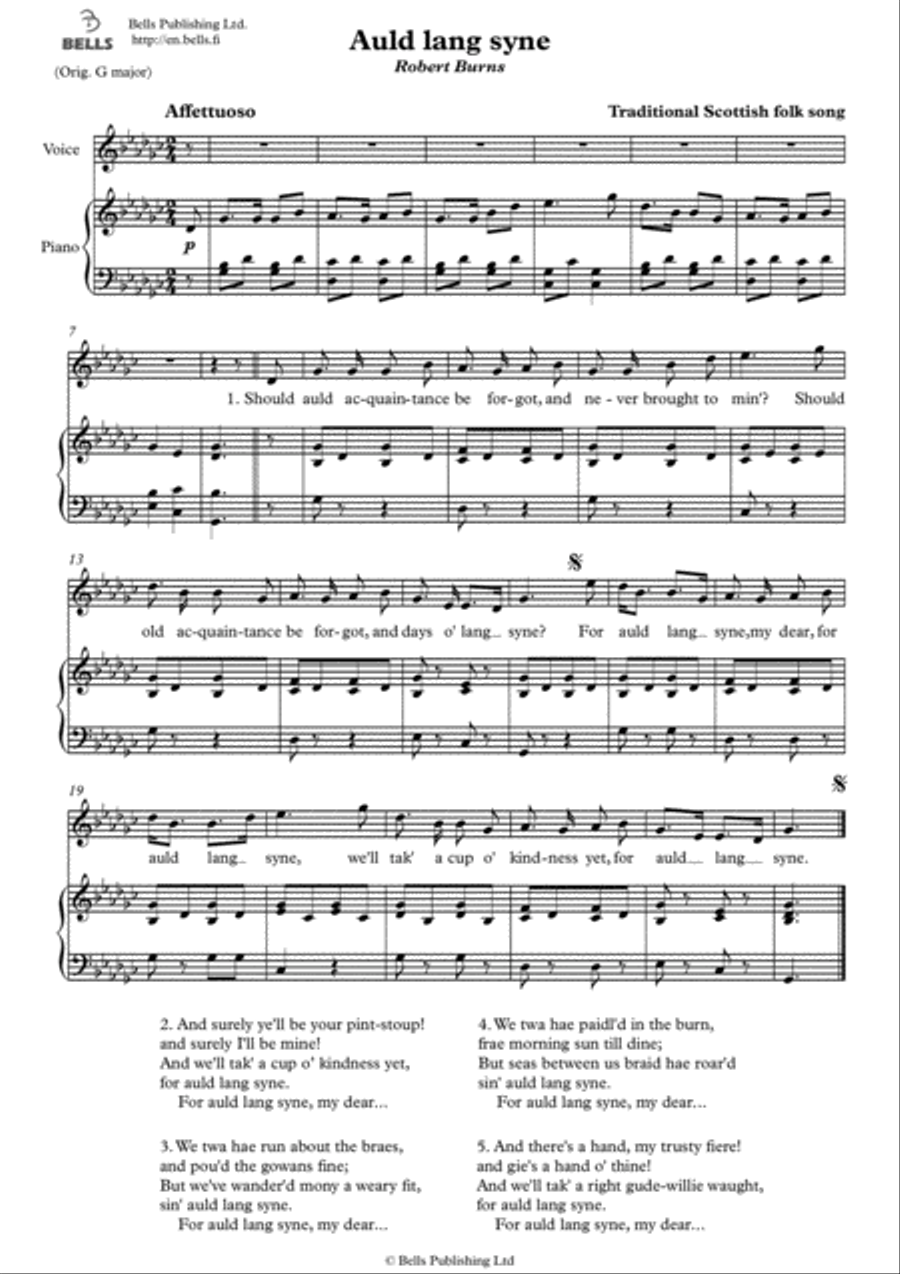 Auld lang syne (Solo song) (G-flat Major) Voice Solo scores gallery preview page 1