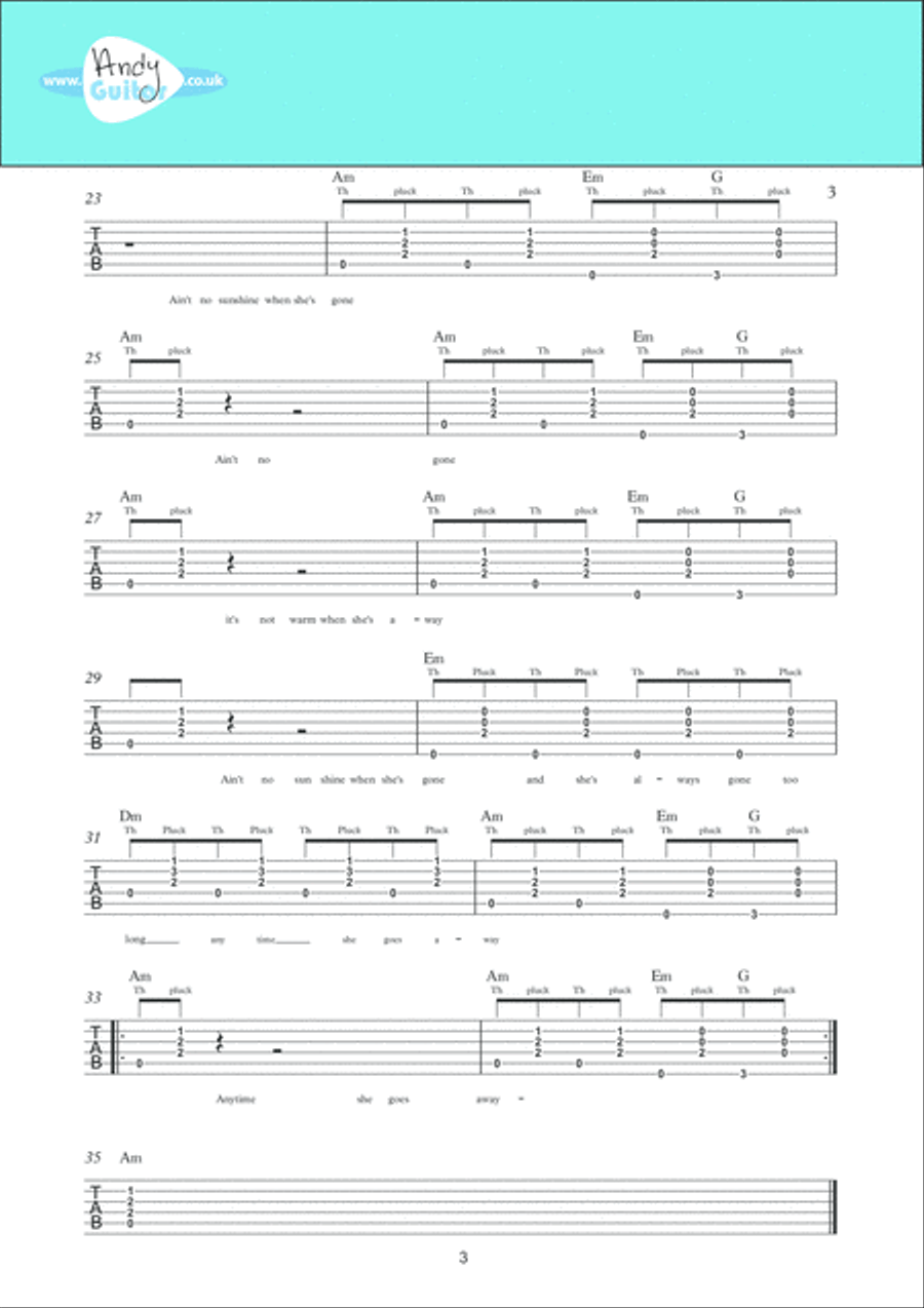 Ain't No Sunshine Guitar scores gallery preview page 3