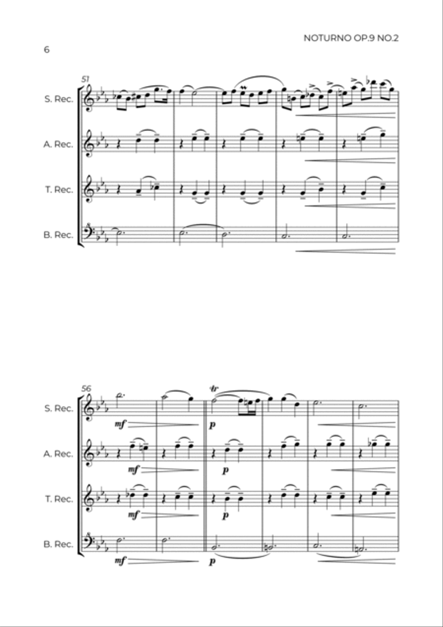 NOTURNO OP.9 NO.2 - CHOPIN – RECORDER QUARTET Woodwind Ensemble scores gallery preview page 6