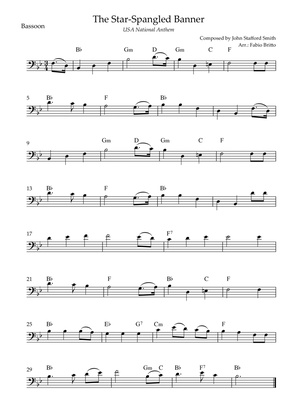 The Star Spangled Banner (USA National Anthem) for Bassoon Solo with Chords (Bb Major)