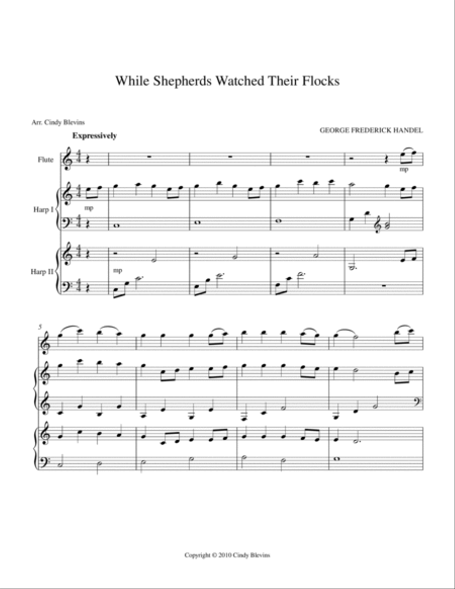 While Shepherds Watched Their Flocks, for Two Harps Plus Flute Flute scores gallery preview page 2