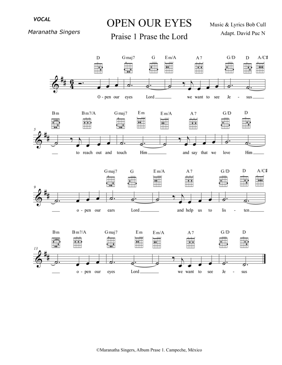 OPEN OUR EYES - Maranatha Singers - Lead Sheet + Guitar Voice scores gallery preview page 1
