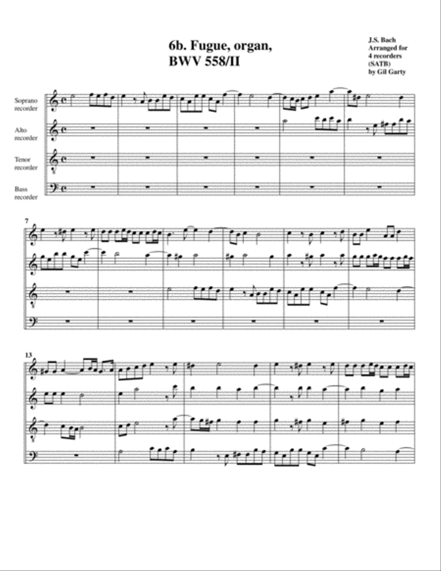 Prelude and fugue BWV 558 (arrangement for 4 recorders) Recorder scores gallery preview page 4
