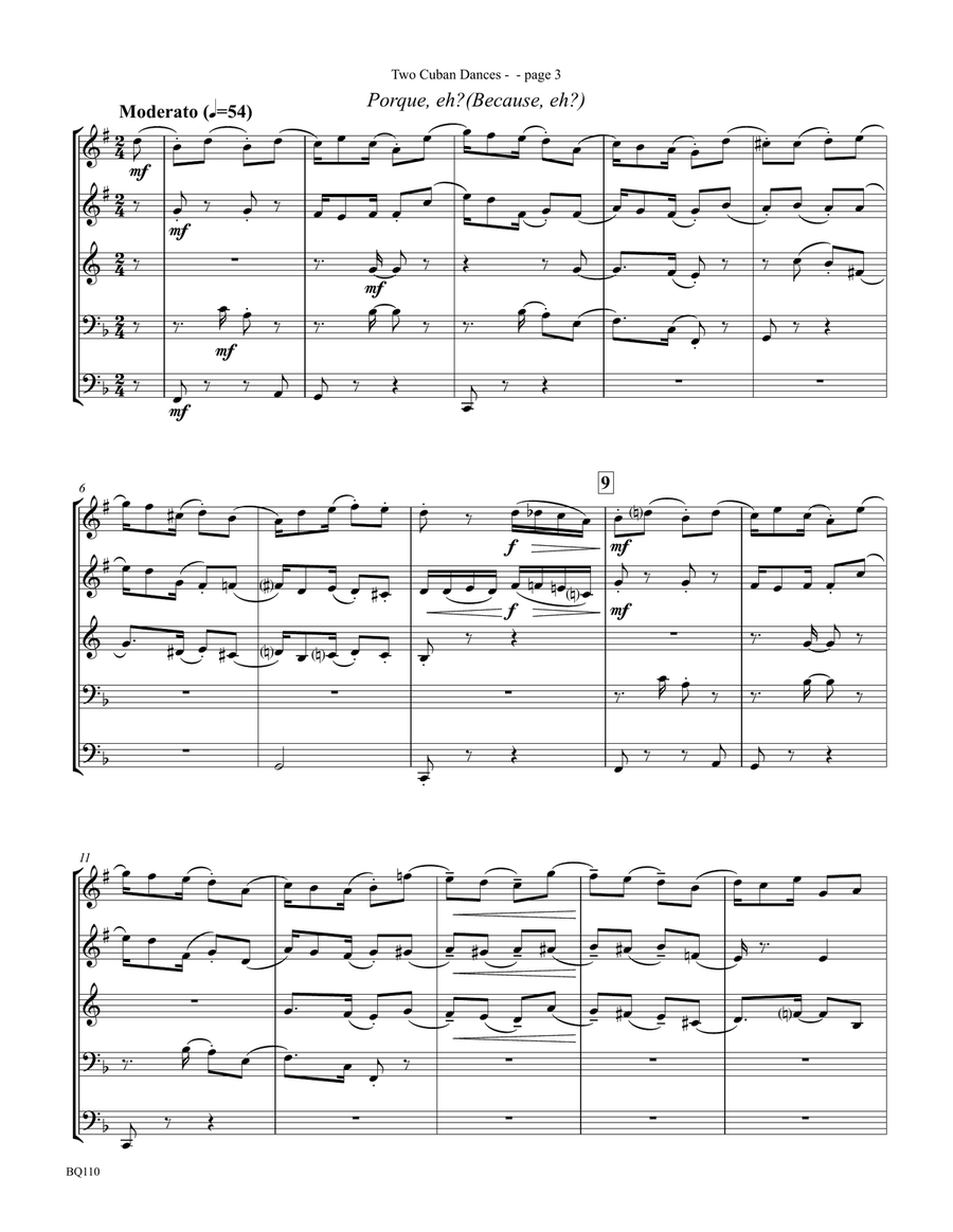 Two Cuban Dances for Brass Quintet Brass Quintet scores gallery preview page 3
