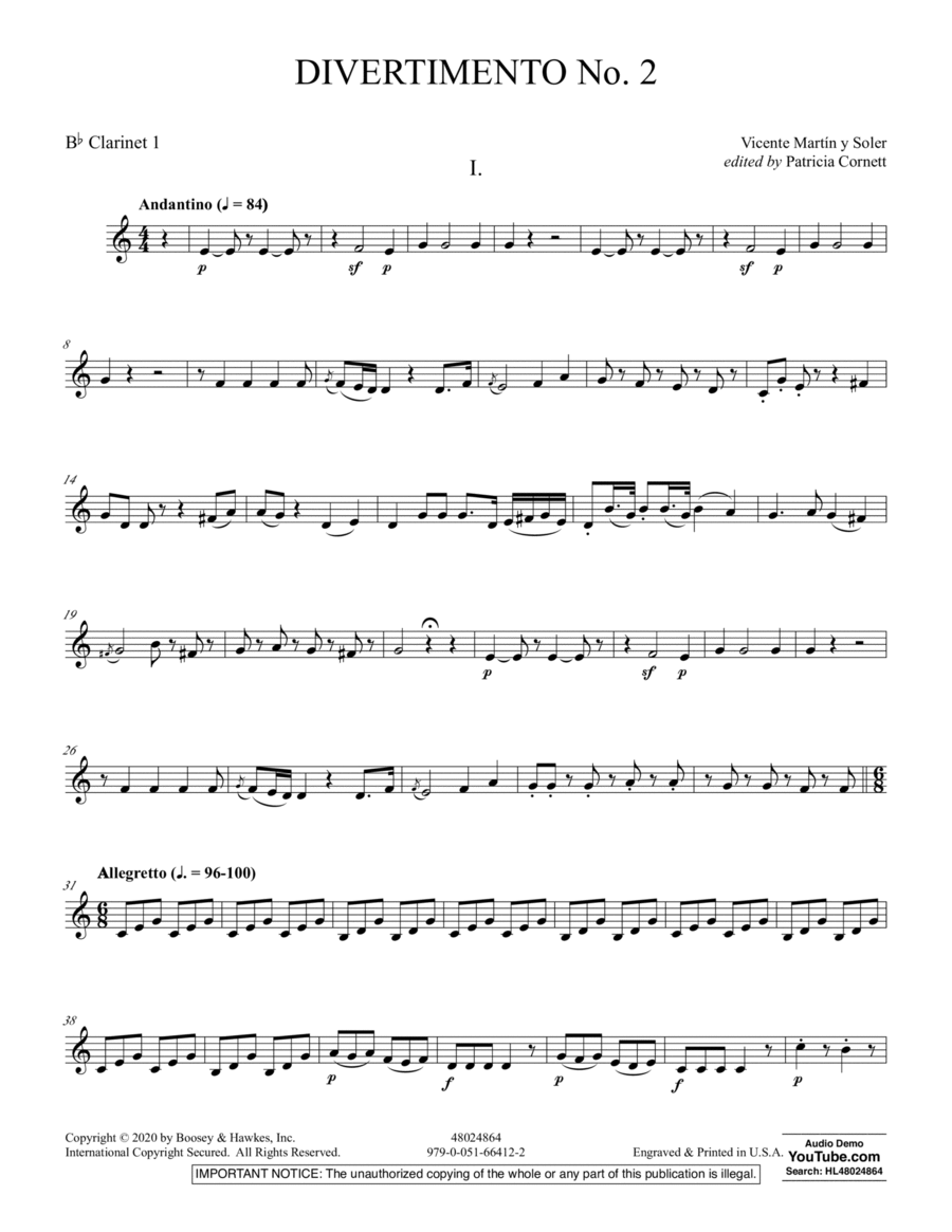 Divertimento No. 2 (ed. Patricia Cornett) - Bb Clarinet 1 Concert Band scores gallery preview page 1