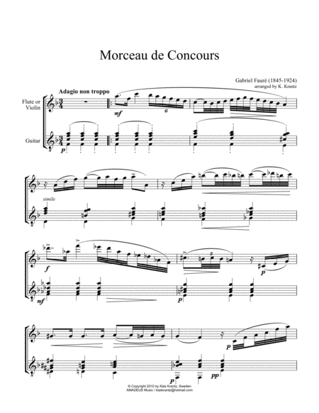 Morceau de concours for flute or violin and guitar image number null