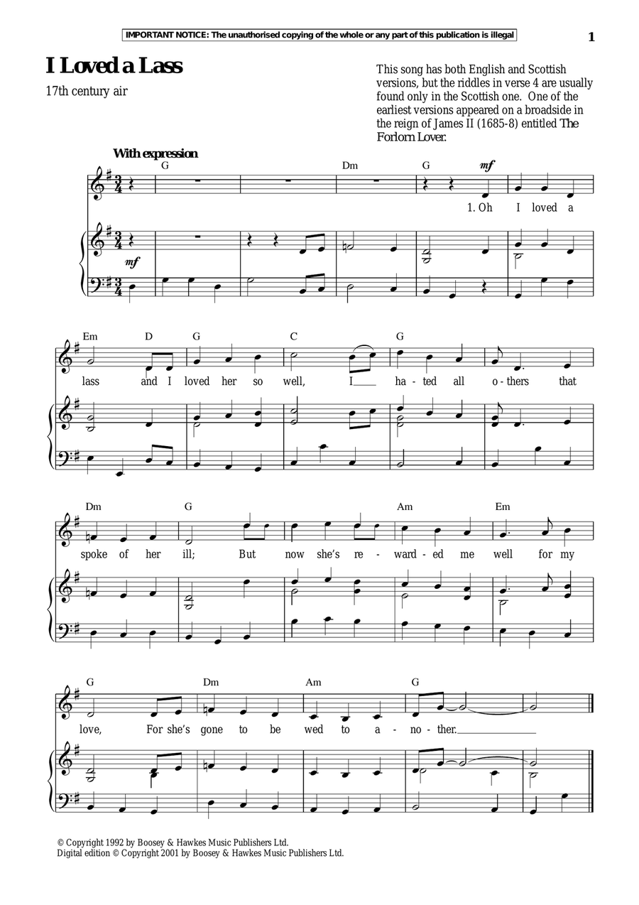 I Loved A Lass Piano, Vocal scores gallery preview page 1