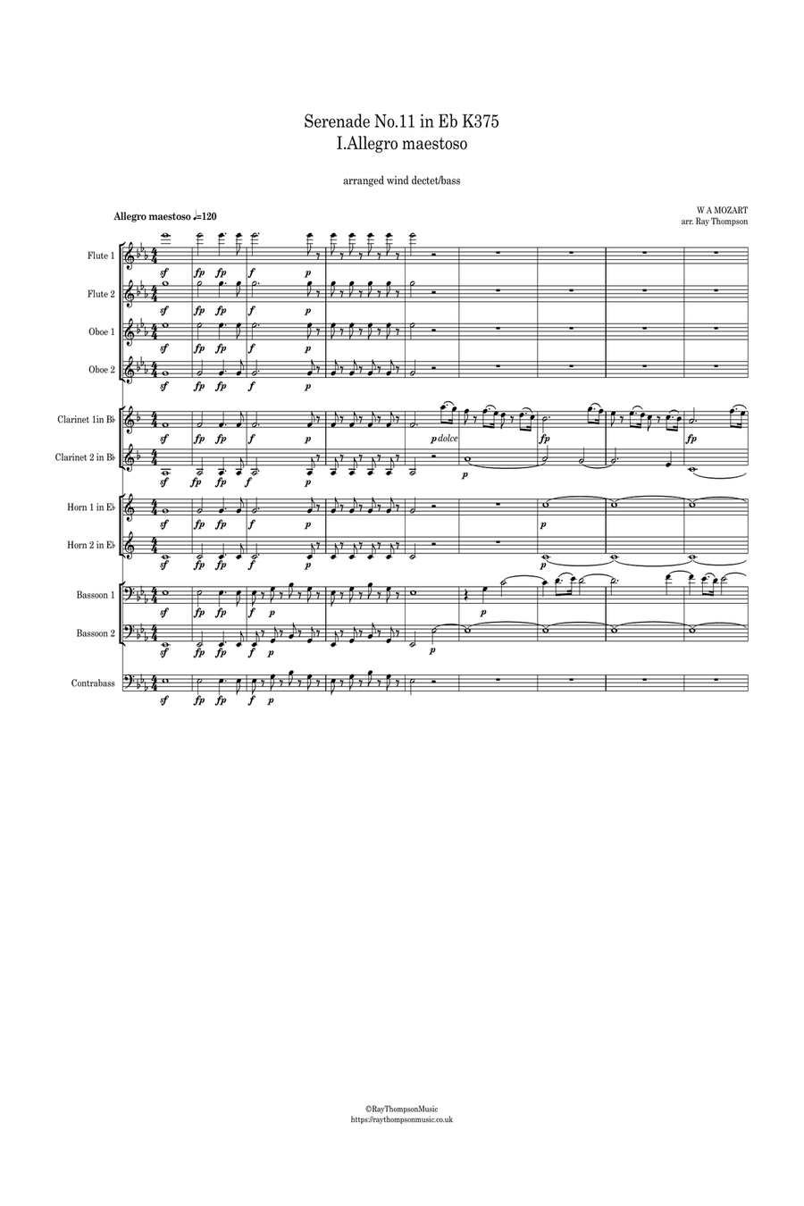 Mozart: Serenade No.11 in Eb K375 (complete) - wind dectet/bass Woodwind Quintet scores gallery preview page 3