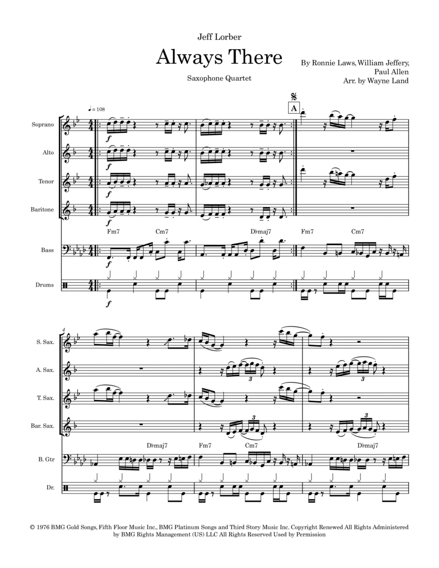 Always There Saxophone Quartet scores gallery preview page 1