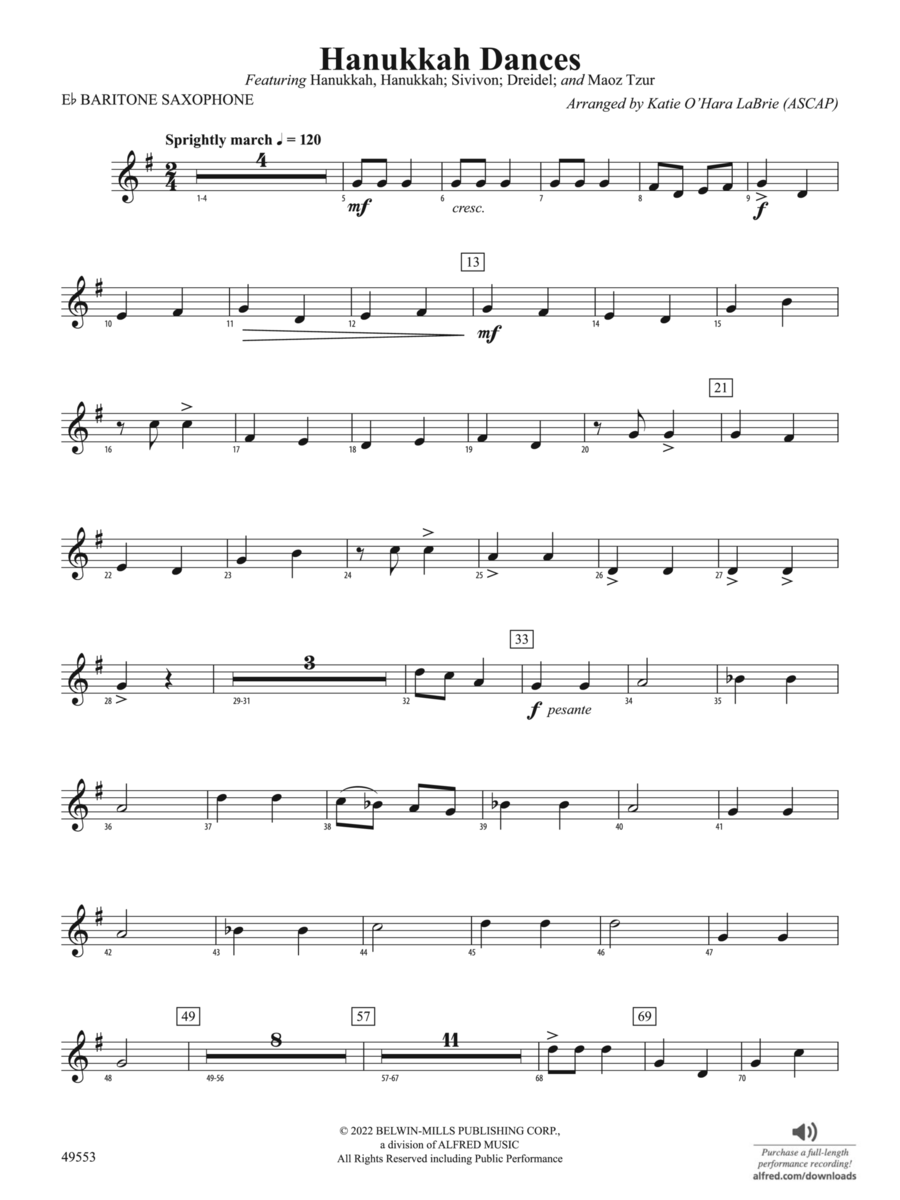 Hanukkah Dances: E-flat Baritone Saxophone Concert Band scores gallery preview page 1