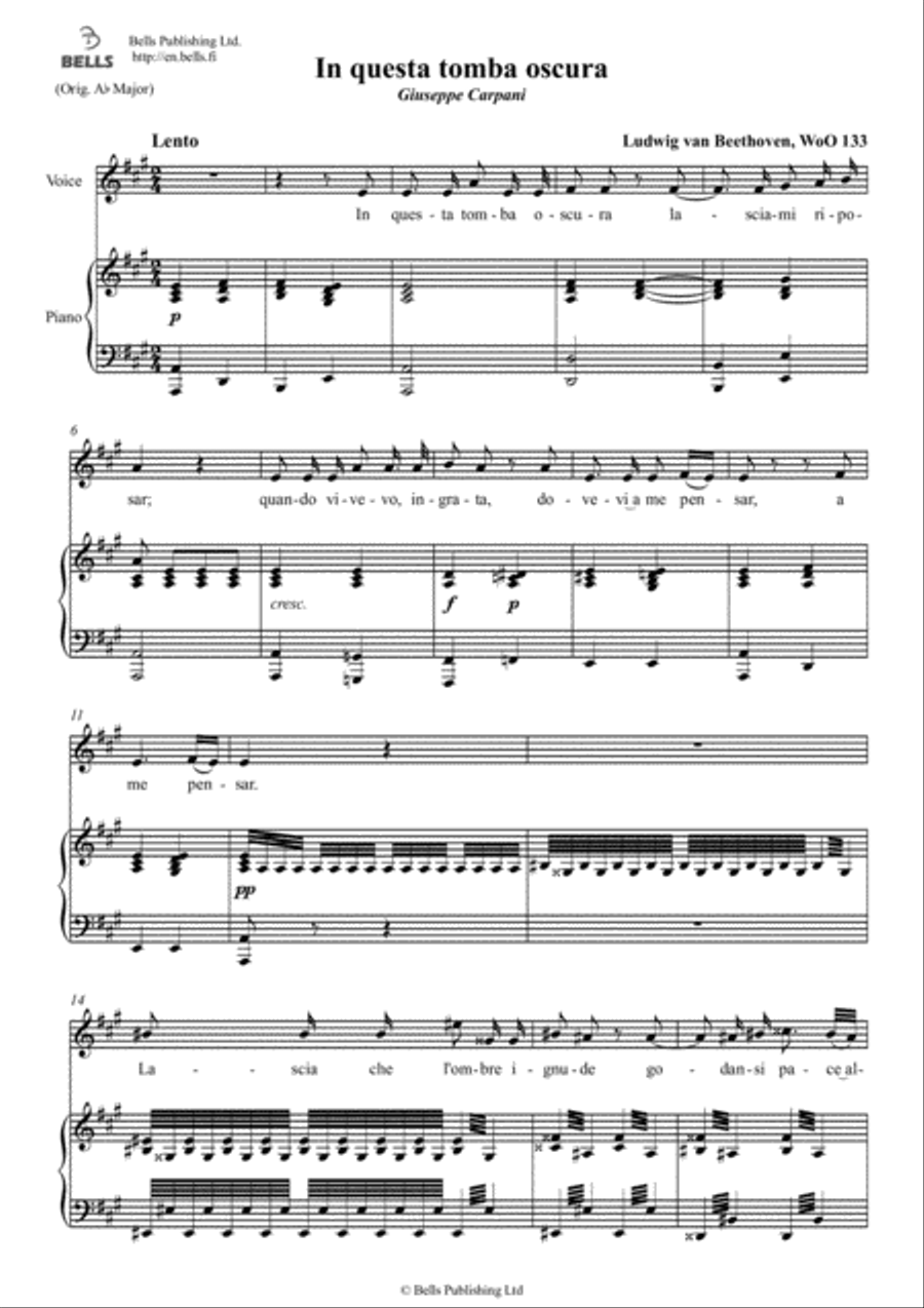 In questa tomba oscura, WoO 133 (A Major) Voice Solo scores gallery preview page 1