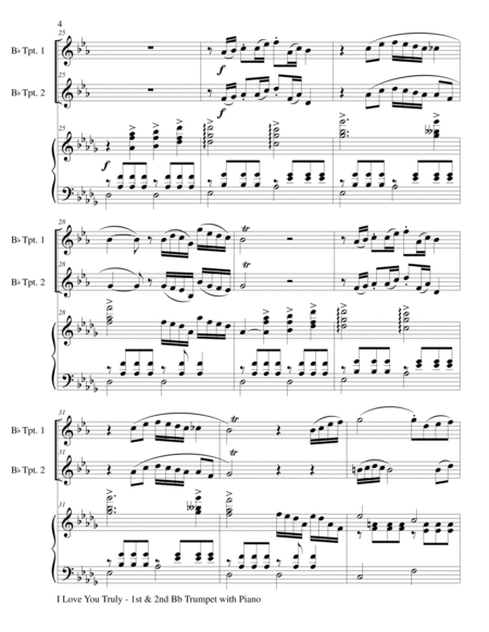 I LOVE YOU TRULY (Trio – Bb Trumpet 1, Bb Trumpet 2, and Piano with Score and Parts) image number null