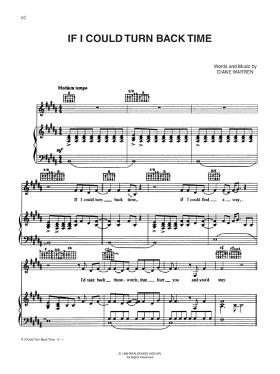 If I Could Turn Back Time Piano, Vocal, Guitar scores gallery preview page 1