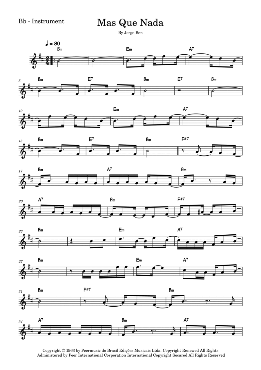 Mas Que Nada B-Flat Trumpet scores gallery preview page 1