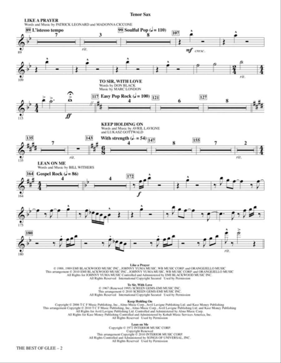 The Best Of Glee (Season One Highlights) - Tenor Sax Choir scores gallery preview page 2
