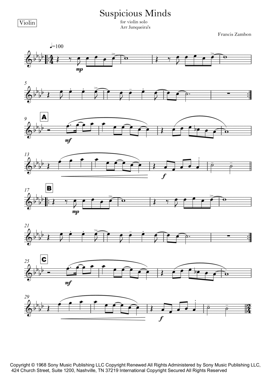 Suspicious Minds Violin Solo scores gallery preview page 1