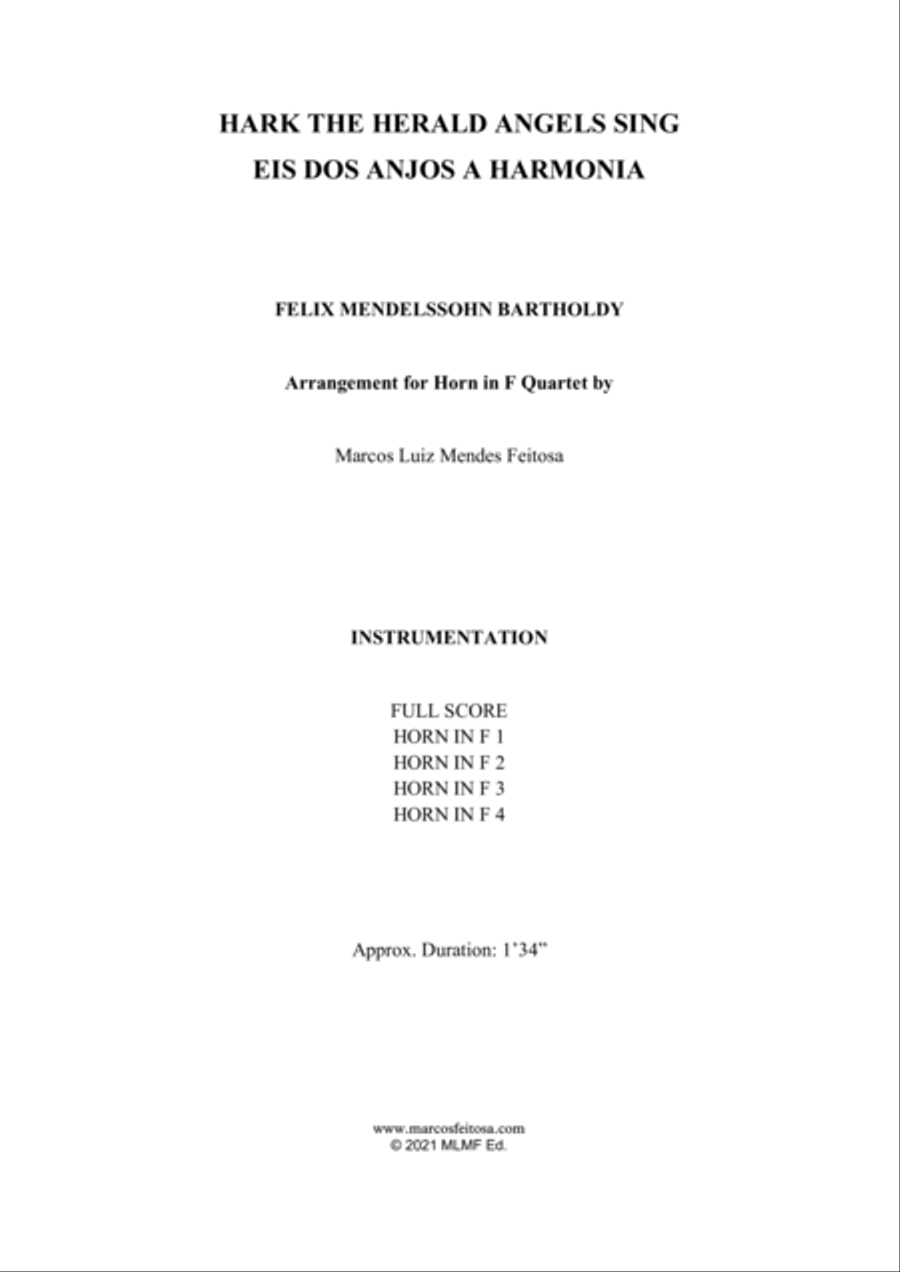 Hark The Herald Angels Sing (Eis dos Anjos a Harmonia) - Horn in F Quartet Hark The Herald Angels Sing (Eis dos Anjos a Harmonia) - Horn in F Quartet French Horn Quartet scores gallery preview page 2