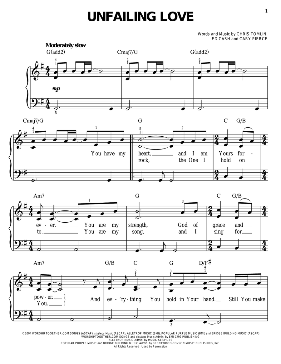 Unfailing Love Unfailing Love Easy Piano scores gallery preview page 1
