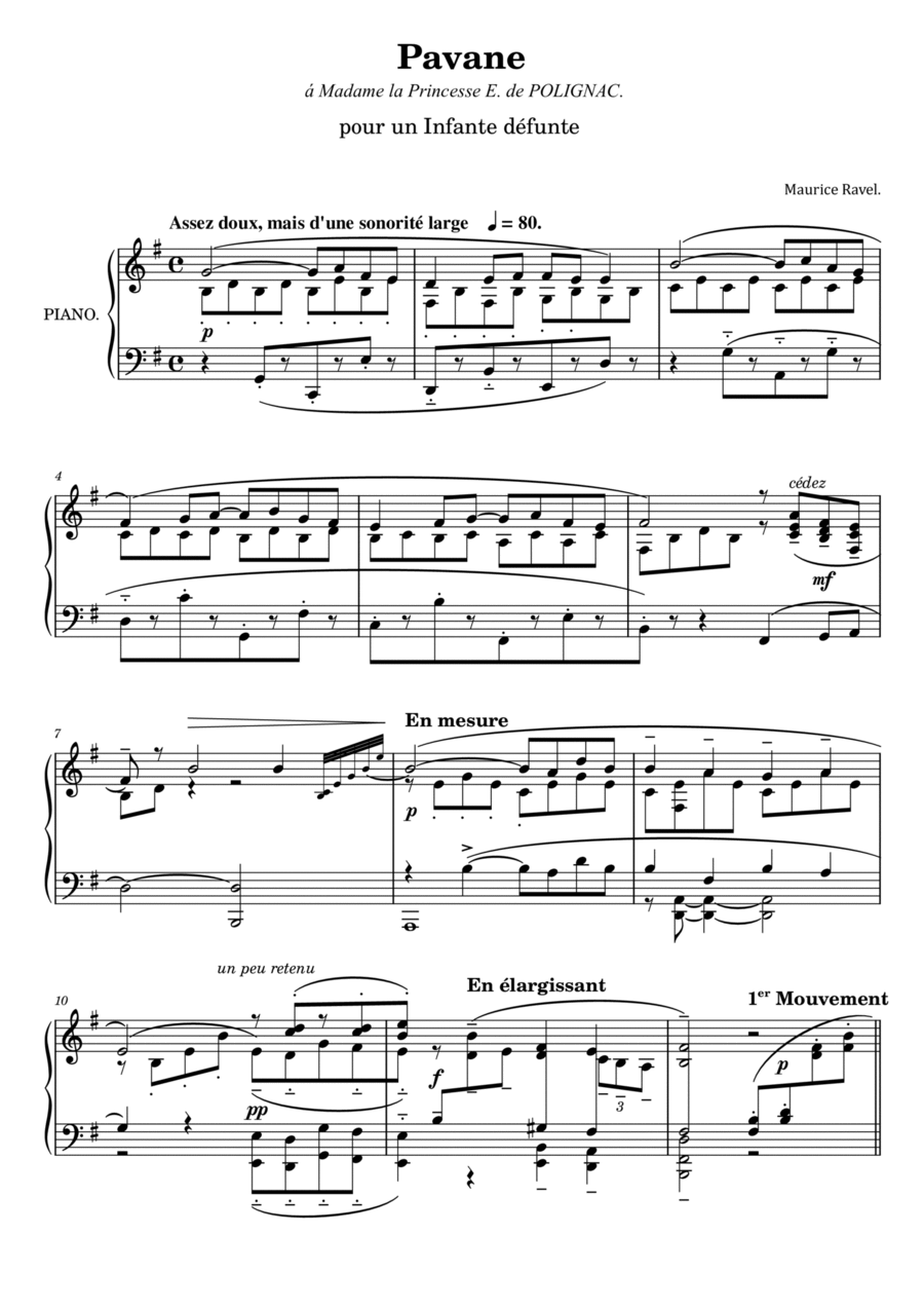 Maurice Ravel - Pavane pour une infante défunte, M.19 - For Piano Solo Original Piano Solo scores gallery preview page 1