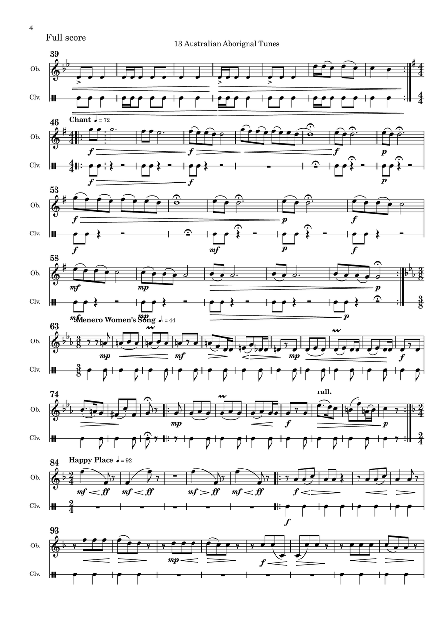 AUSTRALIAN ABORIGINAL TUNES Treble instrument & optional claves. Oboe Solo scores gallery preview page 4
