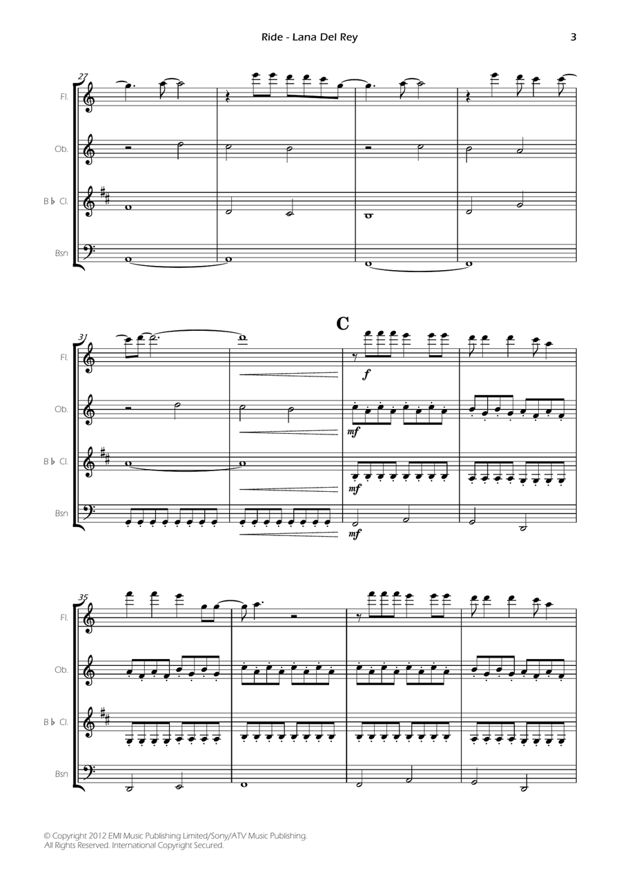 Ride Ride Woodwind Quartet scores gallery preview page 5