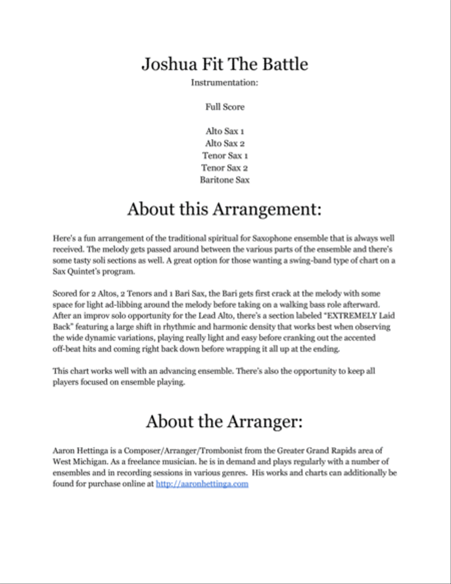 Joshua Fit The Battle - Swingin' AATTB Saxophone Quintet Saxophone Quintet scores gallery preview page 2