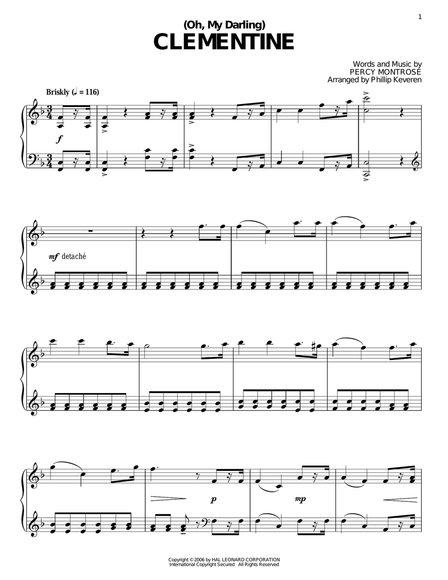 (Oh, My Darling) Clementine Piano Solo scores gallery preview page 1