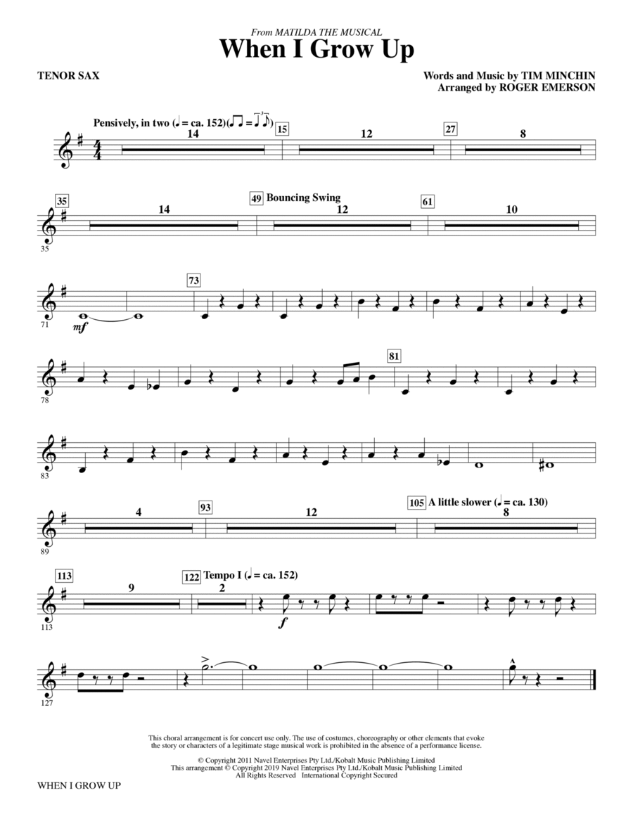 When I Grow Up (from Matilda: The Musical) (arr. Roger Emerson) - Tenor Saxophone Choir scores gallery preview page 1