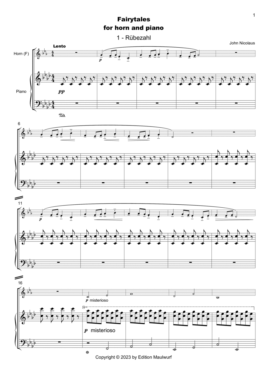 Ruebezahl (Fairy Tales for Horn and Piano) Horn scores gallery preview page 1