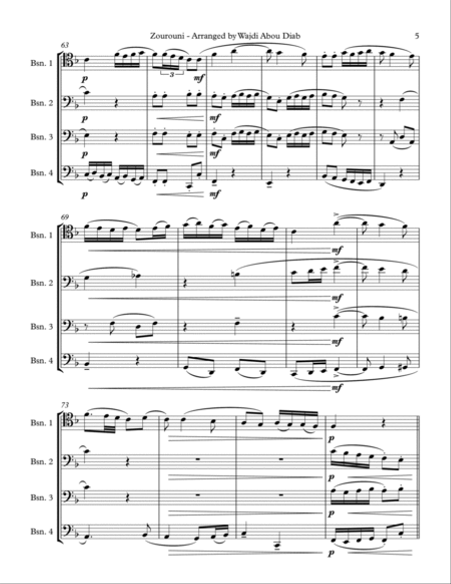 Zourouni (Arabic Song) - Bassoon Quartet Woodwind Quartet scores gallery preview page 5