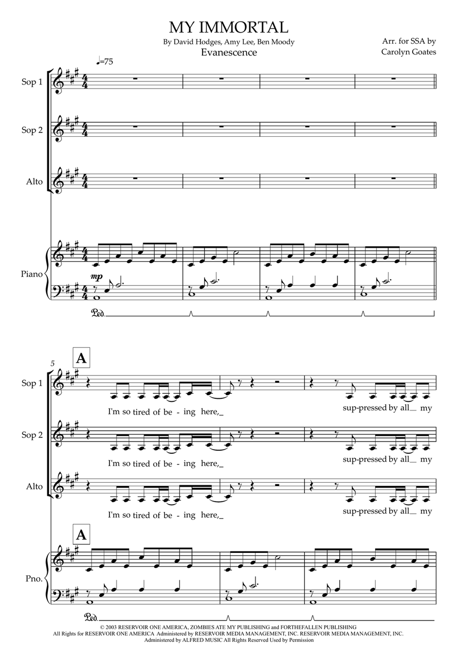 My Immortal SSA scores gallery preview page 1