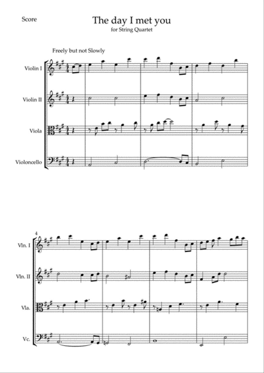 The day I met you for string quartet String Quartet scores gallery preview page 1