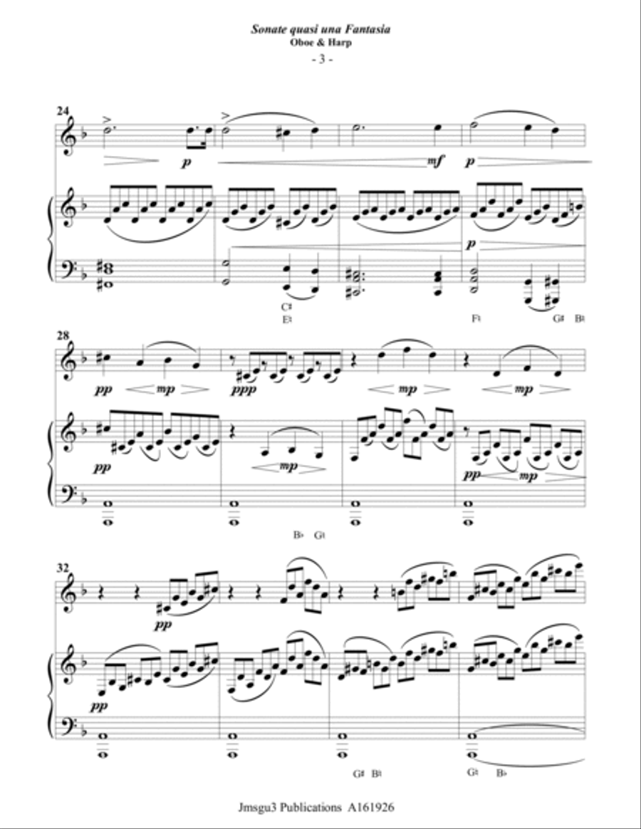Beethoven: Adagio from the Moonlight Sonata for Oboe & Harp Harp scores gallery preview page 3