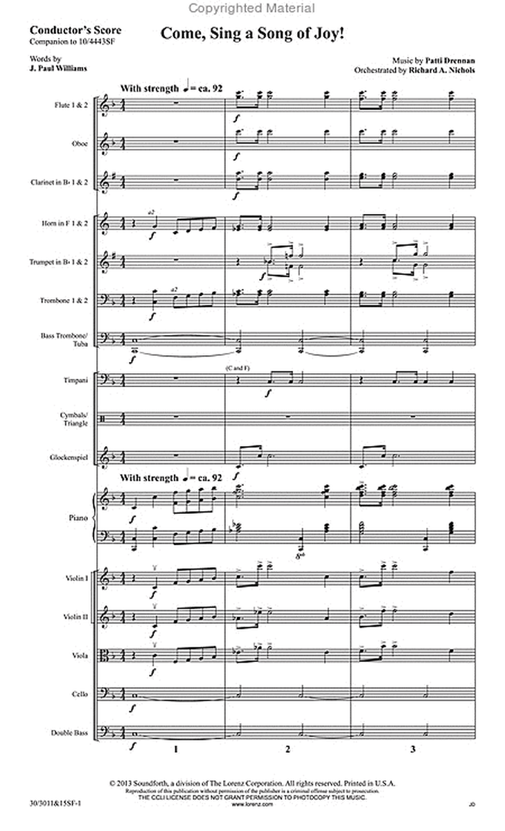 Come, Sing a Song of Joy! - Orchestral Score and CD with Printable Parts