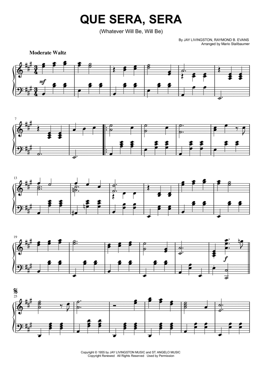Que Sera, Sera (whatever Will Be, Will Be) Piano Solo scores gallery preview page 1