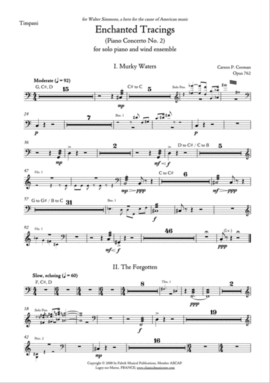 Carson Cooman Enchanted Tracings (Piano Concerto No. 2) (2008) for solo piano and wind ensemble, tim Piano Solo scores gallery preview page 1
