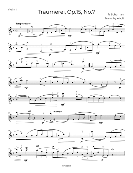 Schumann: Traumerei, Op.15, No.7 - String Quartet image number null