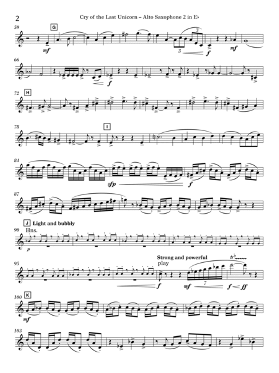Cry Of The Last Unicorn - Eb Alto Saxophone 2 Concert Band scores gallery preview page 2