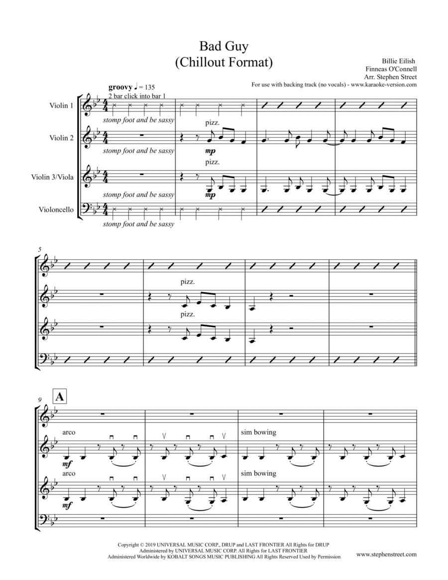 Bad Guy String Quartet scores gallery preview page 1