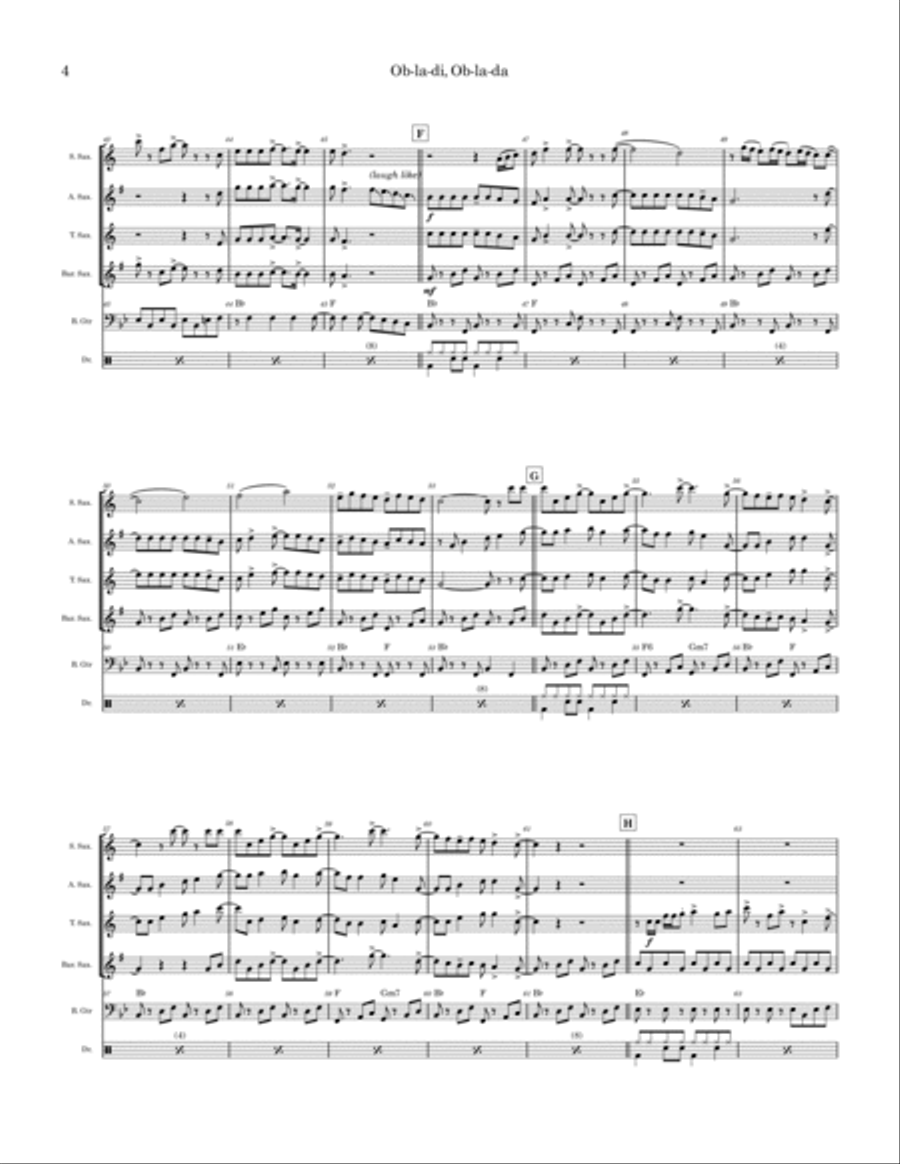 Ob-la-di, Ob-la-da Ob-la-di, Ob-la-da Saxophone Quartet scores gallery preview page 4