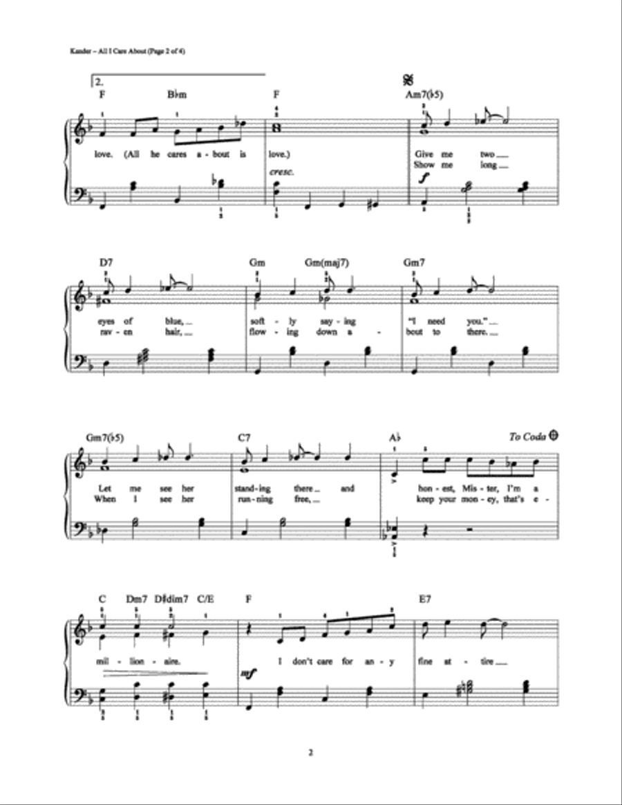 All I Care About Easy Piano scores gallery preview page 2
