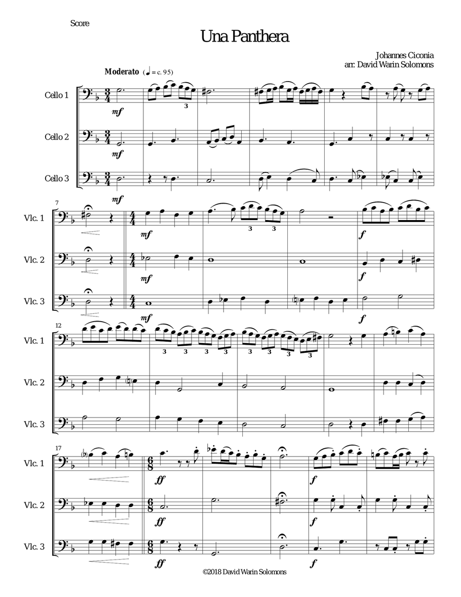 Una panthera in compagnia de Marte (A Panther in company of Mars) arranged for 3 cellos Cello Solo scores gallery preview page 1