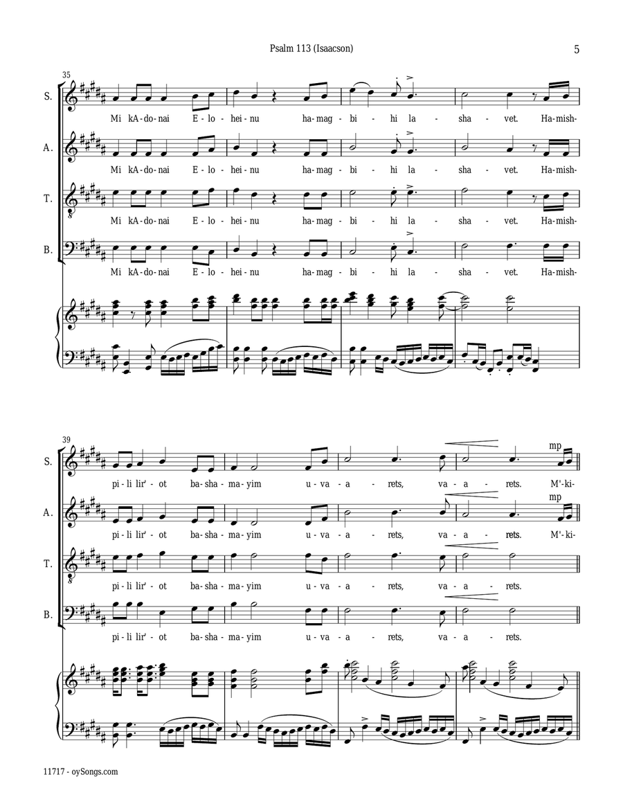 Psalm 113 (Hal'luyah) 4-Part scores gallery preview page 5