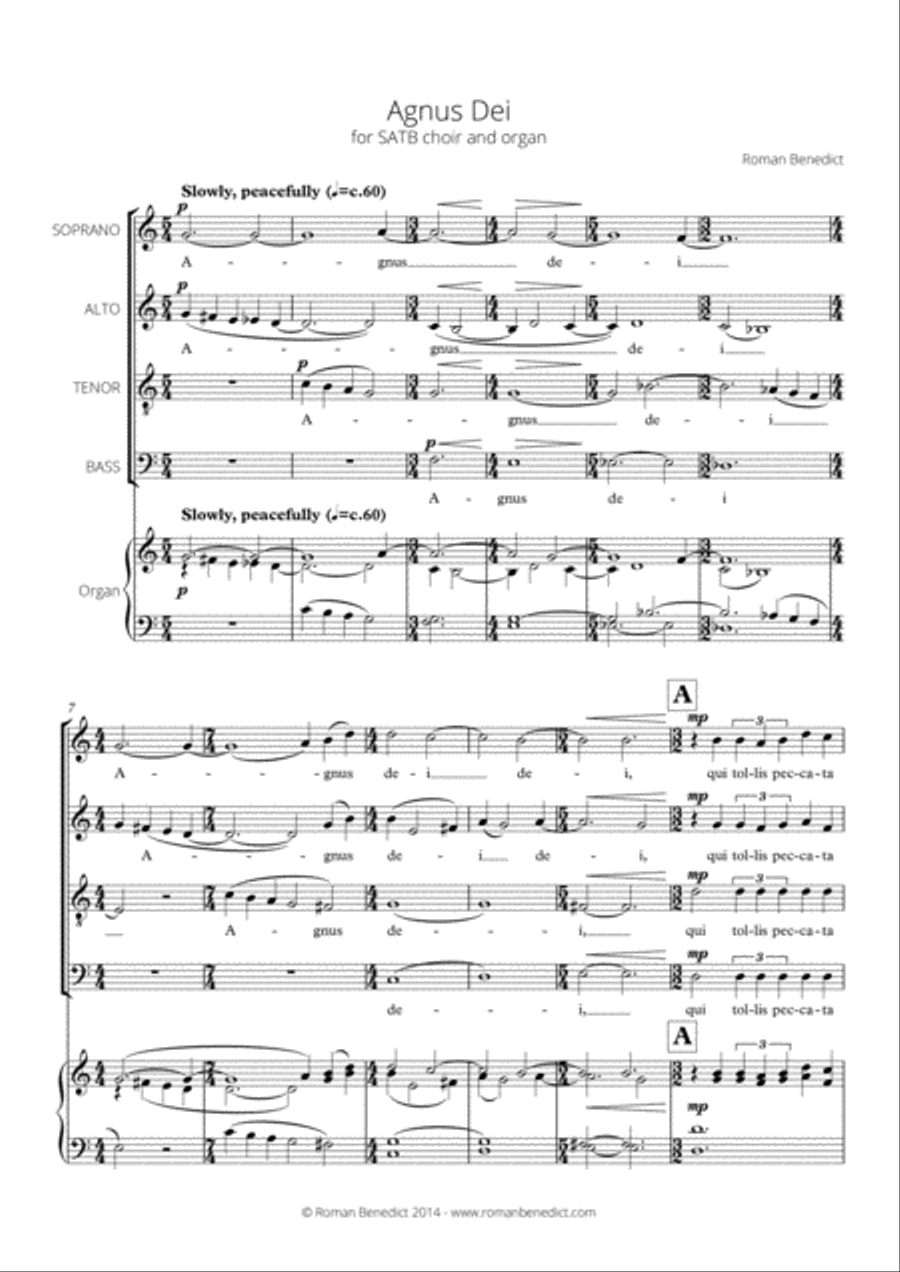 Agnus Dei for SATB choir and Organ 4-Part scores gallery preview page 1