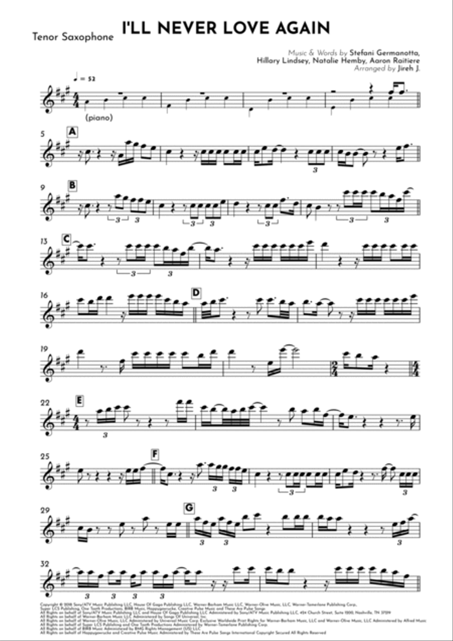 I'll Never Love Again I'll Never Love Again Tenor Saxophone scores gallery preview page 2