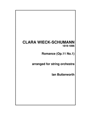 Book cover for CLARA WIECK-SCHUMANN Romance Op.11 No.1 for string orchestra