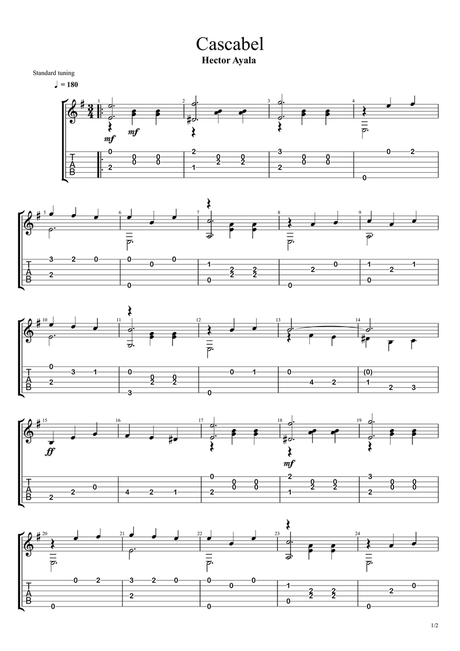 Cascabel (Easy Waltz) Cascabel (Easy Waltz) Guitar Tablature scores gallery preview page 1