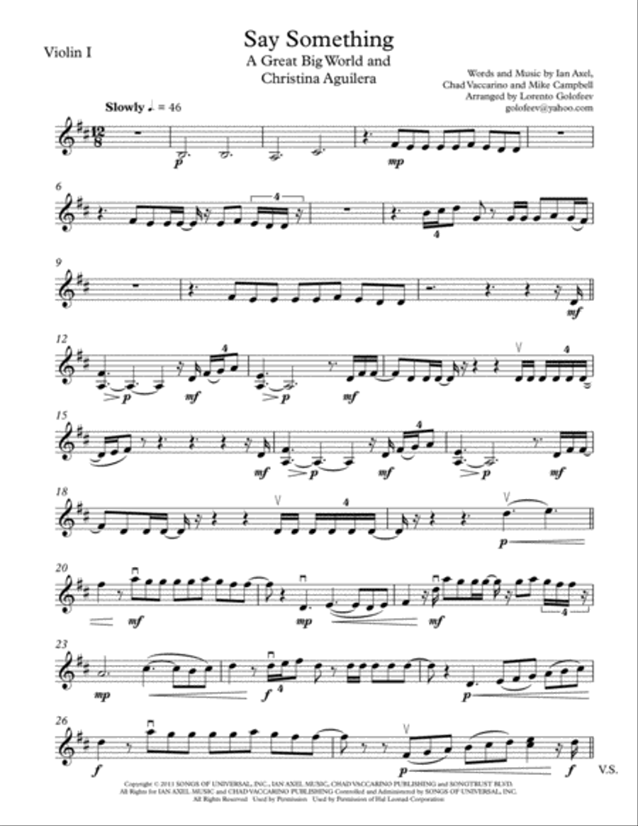 Say Something String Quartet scores gallery preview page 1