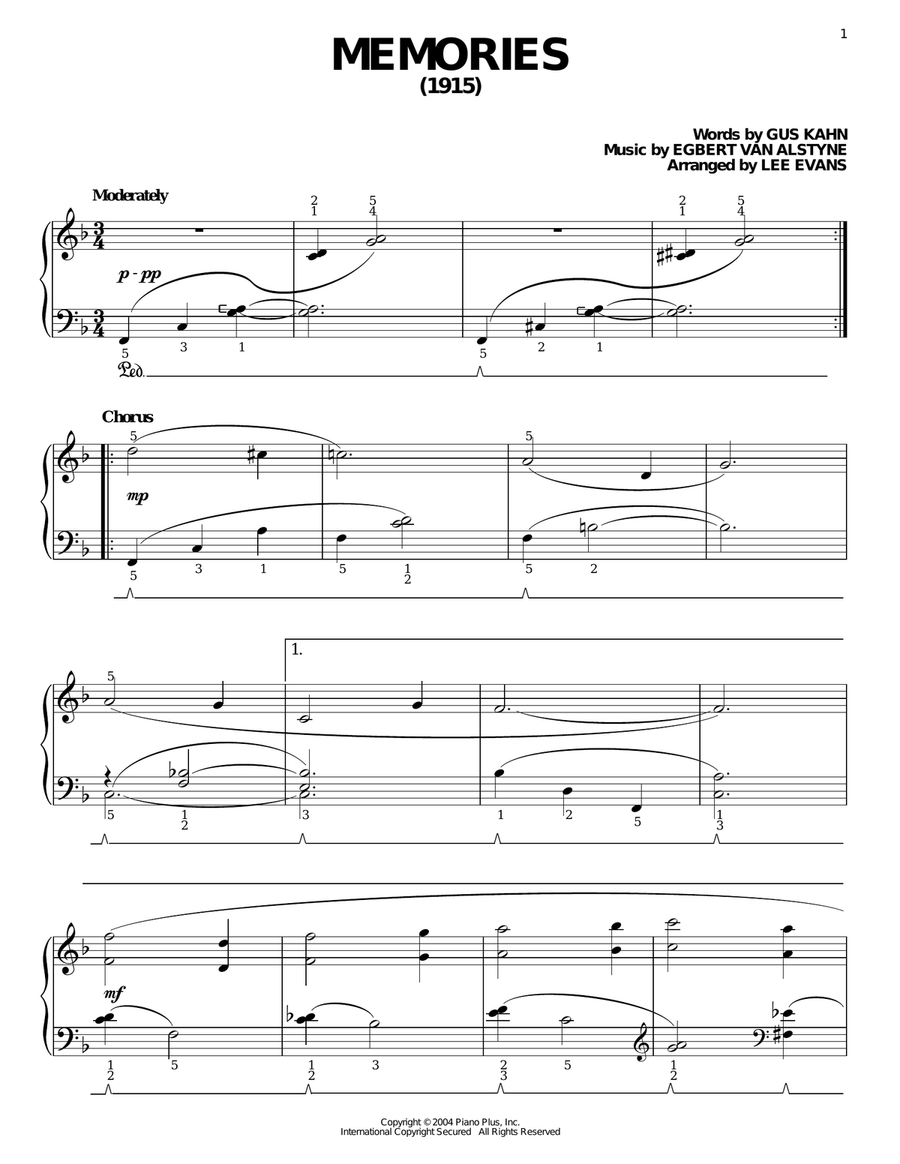 Memories Piano Solo scores gallery preview page 1