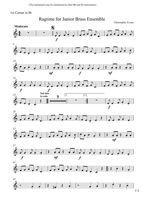 Ragtime For Junior Brass Ensemble - 1st Cornet Part (Bb)